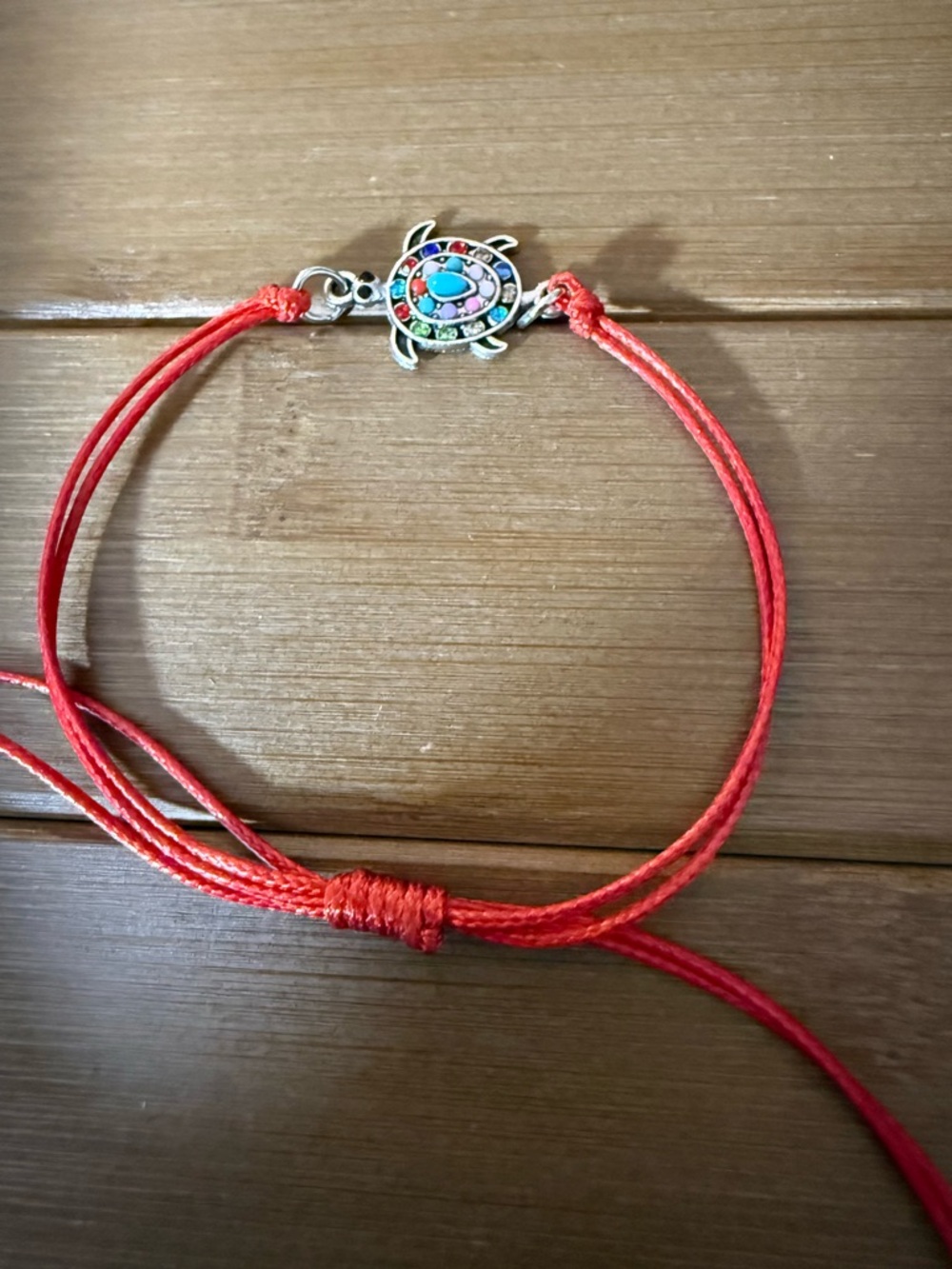 Multi color gems Turtle Charm Adjustable Cord Bracelet - Unbranded